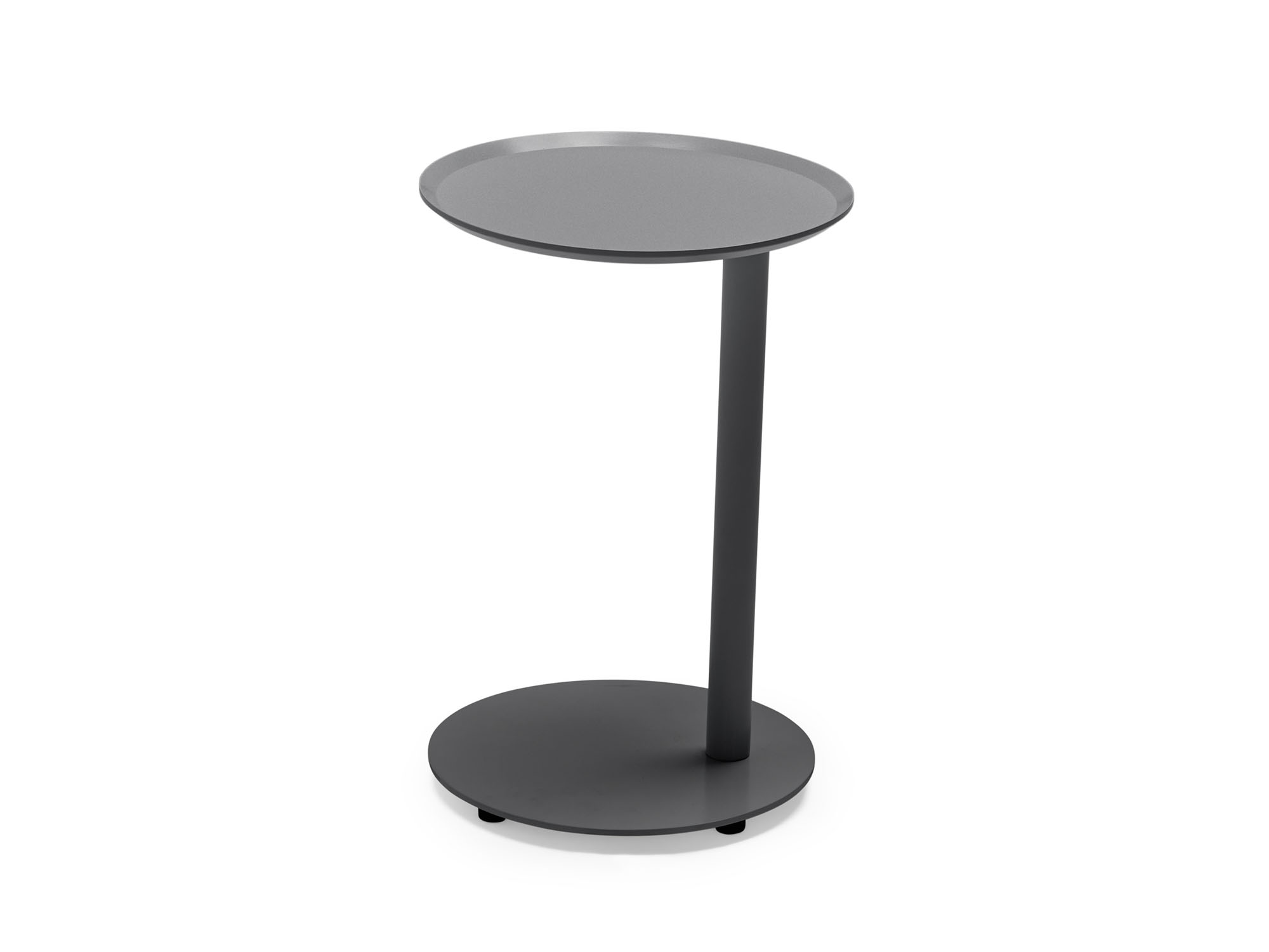 Right side view of black metal outdoor side table